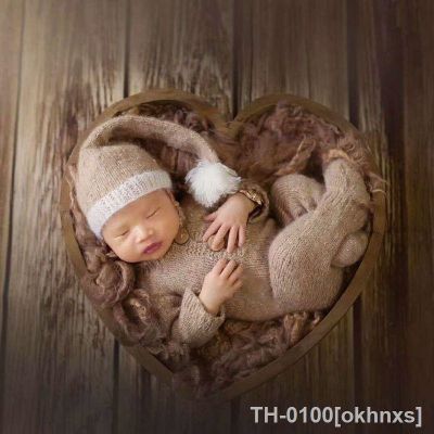 ❧❒ okhnxs Ins fotografia do bebê adereços bacia de madeira vintage lua cheia coração forma caixa recém-nascidos bebês tirar foto posando tiro acessórios