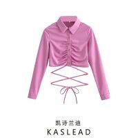 European and American wind KASLEAD new female design sense pleating single-breasted POLO brought long sleeve short jacket ❤