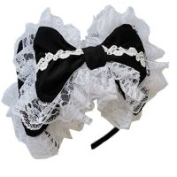 Lace Headband Lolita Maid Ruffled Headdress Ornaments Double Layer Bowknot Vintage Cosplay Party Hair Hoop Accessories