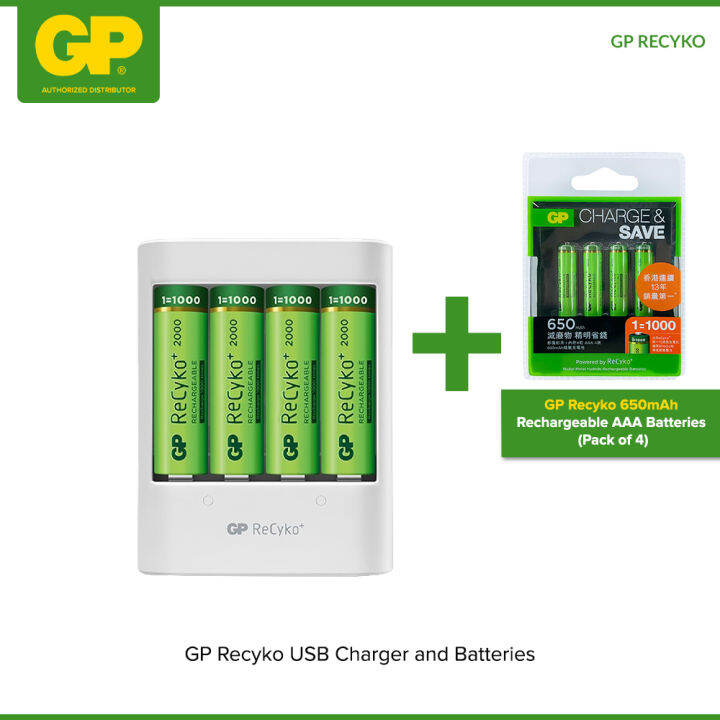 Gp Recyko Usb Charger W Pcs Mah Aa Batteries Gp Recyko Mah