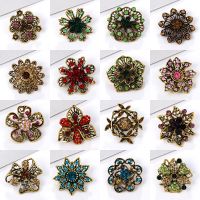 New Vintage Style Colorful Flower Brooch Pins Women Girls Crystal Rhinestone Brooches Wedding Party Pins Clothing Accessories