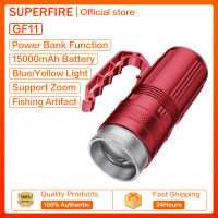 SUPERFIRE ปืนใหญ่เลเซอร์ไฟตกปลาไฟสำหรับตกปลาตอนกลางคืนไฟตกปลา GF11 Super Bright สีดำ Pit ตกปลาป่า High-Power ไฟ Led สีฟ้าสีเหลือง