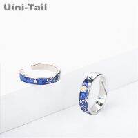 Uini-Tail แหวนเงินสเตอร์ลิงแวนโก๊ะเปิดลายดวงดาวคุณภาพสูงท้องฟ้าโรแมนติก