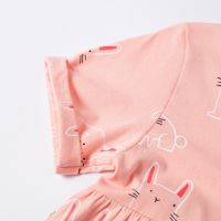 ชุดเดรสกระโปรงผ้าฝ้าย สีชมพู ลายการ์ตูนน่ารัก สำหรับเด็ก