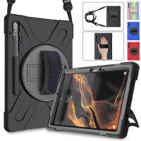 Rugged Heavy Duty Shockproof Case with Hand/Shoulder Strap/S Pen Holder Rotating Kickstand Protective Cover for Samsung Galaxy Tab S9 Ultra 14.6 2023, Tab S8 Ultra,Tab S8 Plus/S7 FE/S7 Plus 12.4 inch POV