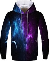 JXQXHCFS Space Galaxy 3D Hoodies Men And Women 3D Hoodies Printed Purple Nebula Cloud Hoodies In And Wi