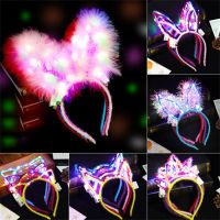 Decor Gift Headwear Holiday Birthday Cat Blinking Light Up Bunny Ears Headbands Glowing