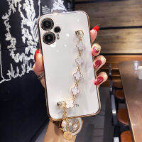 Maitus เคส Xiaomi F5 POCO/F5 Pro มีสี่สร้อยข้อมือโคลเวอร์หรูหรากรอบสี่เหลี่ยมชุบ6D เงากรอบด้านหลังป้องกันซิลิโคนเคสมือถือ