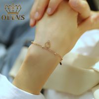 OLEVS สร้อยข้อมือสุภาพสตรีสแตนเลสสตีลสีขาว โรสโกลด์หรูหรารักเซอร์โคเนียมเพชรจี้เครื่องประดับแฟชั่นสร้อยข้อมือ