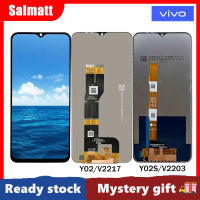 Salmatt จอ6.51นิ้วของแท้สำหรับ Vivo Y11 2023 V2236A/V2213 Y02/Y02A V2217แผงดิจิไทเซอร์จอแสดงผล LCD แบบสัมผัสหน้าจอประกอบที่มีกรอบกลางสำหรับ Vivo Y11 2023 Y02 Y02A แอลซีดี