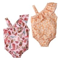 [COD] European and summer style sleeveless printed off-the-shoulder one-piece swimsuit childrens ins