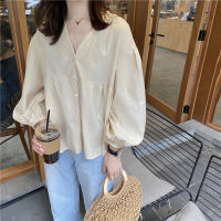 พร้อมส่ง ? summer lantern shirt C729 เชิ้ตเบจ เชิ้ตแขนพอง