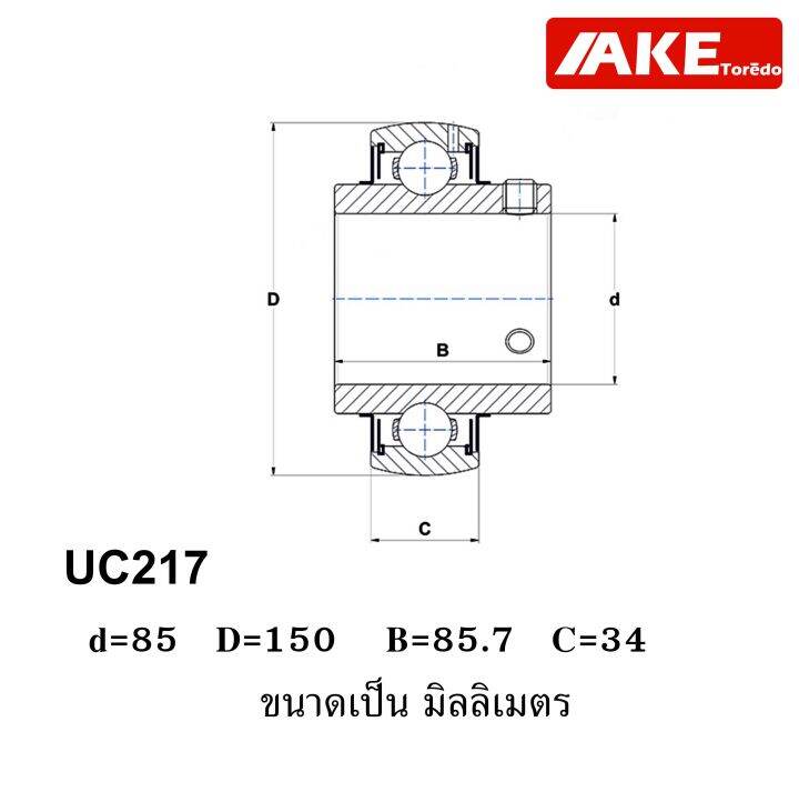 uc217-ลูกปืนตุ๊กตา-สำหรับเพลา-85-มิล-bearing-units-uc-217-จัดจำหน่ายโดย-ake