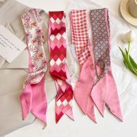 ★New★ Pink spring and summer all-match silk scarf small strip female streamer headband high-end sense tied bag ribbon belt decorative scarf