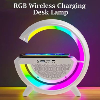 Fast Wireless Charger TF U Disk Bluetooth Speaker RGB Night Light Atmosphere Lamp Charging Station For Iphone 14 13 12 X Samsung