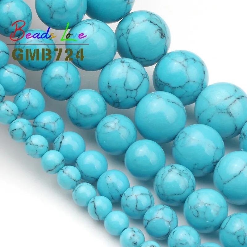 Wholesale Natural Stone Beads Blue Turquoise Round Loose Beads For Jewelry  Making DIY Bracelets Necklaces 4 6 8 10 12mm 15inch