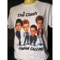 เสื้อวงนำเข้า The Clash London Calling Cartoons London Ska Punk Rock Hardcore Retro Style Vintage T-Shirt