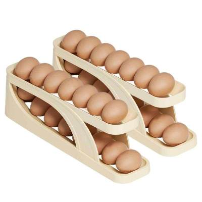 เครื่องจ่ายไข่สำหรับตู้เย็น คอนเทนเนอร์ไข่กลิ้งอัตโนมัติสำหรับตู้เย็น ถาดจ่ายไข่ 2 ชั้นประหยัดพื้นที่สำหรับ