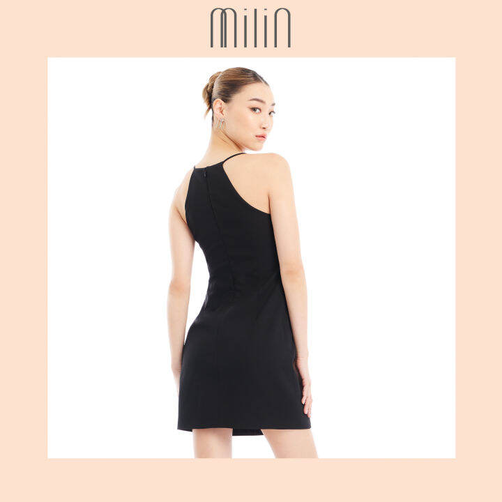 milin-knotted-v-neck-mini-dress-เดรสสั้นสายเดี่ยวคอวีผูกหน้า-great-dress