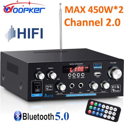 Woopker 450W * 2ช่องเครื่องขยายเสียง Hi-Fi 2.0เสียงดิจิตอลแอมป์บลูทูธ5.0คาราโอเกะรองรับ110V/220V ระบบเสียงโฮมเธียเตอร์