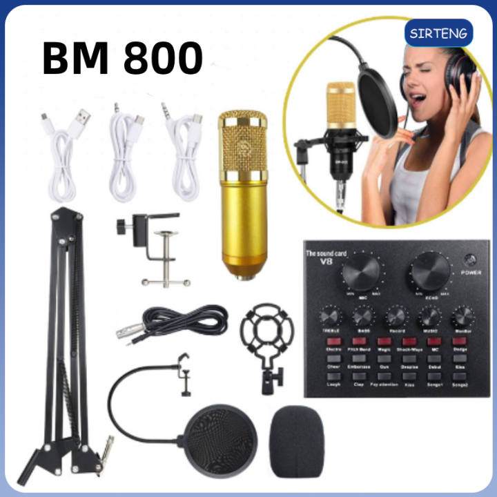 【HOT SALE】M800 Condenser Microphone+V8 Sound Card Microphone Cross