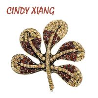 【Fashion house]CINDY XIANG Rhinestone ใบเข็มกลัดสำหรับผู้หญิงวินเทจพืชใหม่เครื่องประดับเสื้ออุปกรณ์เสริม4สีให้เลือกของขวัญที่ดี