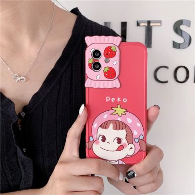 ❀□▫ 3D strawberry candy lens protection silicone phone case for iphone 12 11 Pro Max Xs Xr 7 8 Plus X Se2 cute milk girl soft cover