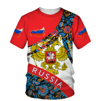 2023 NEWRussia ผู้ชายเสื้อยืดสบายๆฤดูร้อน O-คอ Tee ฤดูร้อนรัสเซียธงแขนสั้นท็อปส์เสื้อผ้าผู้ชาย Streetwear เสื้อยืดขนาดใหญ่