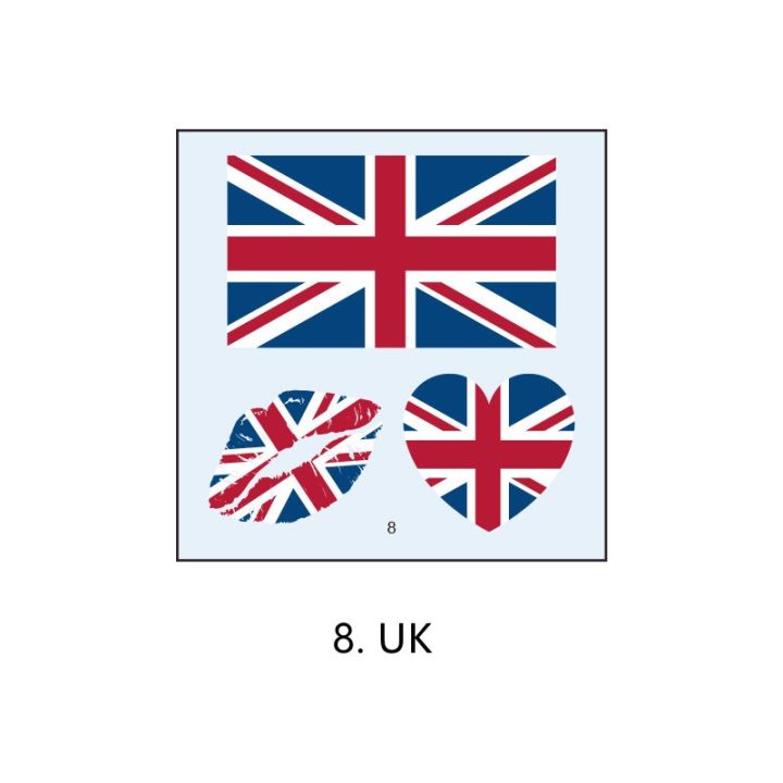 สติกเกอร์สักลายธงสติกเกอร์รอยสักกันน้ำชุดธงโลก1ชิ้นสติกเกอร์สักลายริมฝีปากรักชาติสติกเกอร์ใบหน้า