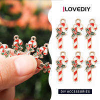 ILOVEDIY จี้สร้อยคออัลลอยรูปลูกกวาดสำหรับเทศกาลคริสต์มาส,เครื่องประดับสร้อยคอจิวเวลรี่เทศกาลวันหยุดทำจากอัลลอยลูกกวาดลูกกวาดจำนวน10ชิ้น