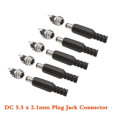 2/5/10Pair 5.5mm x 2.1mm DC Panel Mount Connector DC 5.5 x 2.1 DC Male Female Terminal 12V DC Power Supply Plug Socket Adapter  Wires Leads Adapters