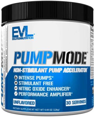 EVLUTION NUTRITION PumpMode (30 Servings) Nitric Oxide Supplement - Nitric Oxide Booster Pump Pre Workout Powder with Glycerol and Betaine for Muscle Recovery Growth and Endurance - Stim Free PreWorkout Drink
