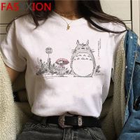 เสื้อยืด Totoro Studio Ghibli เสื้อยืดผู้หญิงพิมพ์ลายสตรีทเสื้อผ้าคู่รักลำลองเสื้อยืดผู้หญิงแฟชั่นฮาราจูกุน่ารักสวยงาม