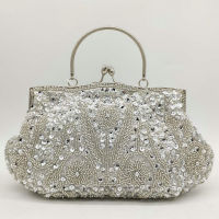 Boutique De FGG Elegant Frame Women Formal Beaded Evening Purses and Handbags Bridal Sequins Clutch Bag Cocktail Party Bag