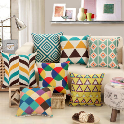 45x45cm Vintage Geometric Pillowcase Linen Home Living Room Sofa Waist Cushion Cover Decorative