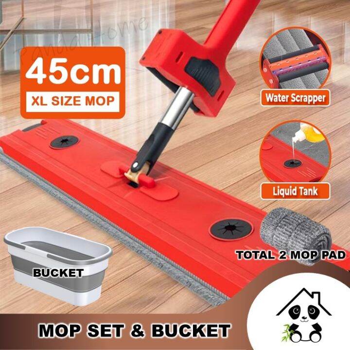 Hands Free Mop & Bucket Mop Lantai Wash Self Wring 360 Spin Rotate Mop