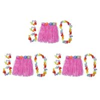 3X Set Pink Children Hawaiian Grass Skirt Hula Luau Party