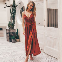 Simplee y floral print jumpsuits women V-neck split spaghetti strap lace up long overalls Summer beach loose female jumpsuit