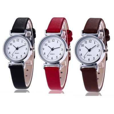 นาฬิกาควอทซ์ใส่สบายผู้หญิงคลาสสิกสุดฮอตสายหนังนาฬิกานาฬิกาข้อมือนาฬิกาอะนาล็อกกลม