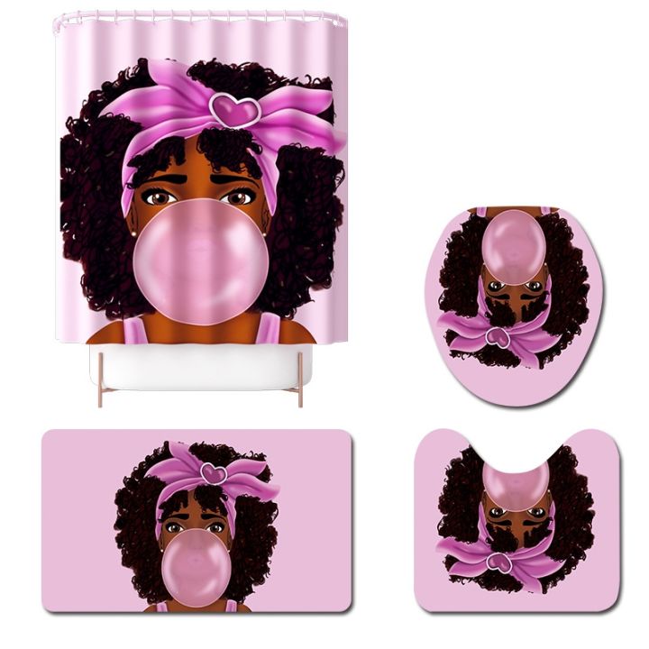 cw-pink-african-with-a-headband-printed-fabric-shower-curtain-curtains-non-slip-rugs-toilet