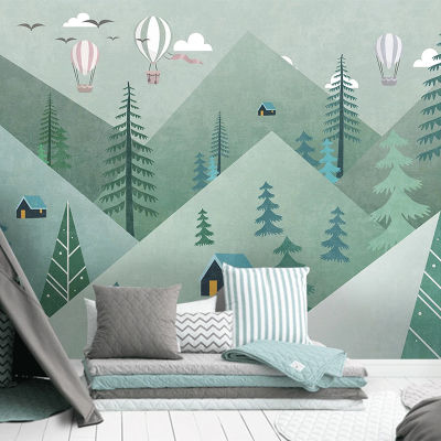 [hot]Photo Wallpaper 3D Cute Cartoon Geometric Mountain Forest Balloon Mural Childrens Bedroom Background Wall Painting 3D Frescoes