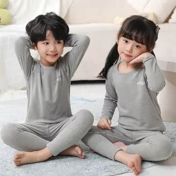Children's autumn clothes and long trousers, pure cotton thickened thermal  underwear set, cartoon pajamas for boys and girls, autumn and winter baby  home clothes