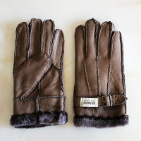 Sheepskin Fur Gloves Mens Thick Winter Warm Large Size Outdoor Windproof Cold Hand Stitching Sewn Leather Finger Gloves