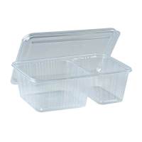 เอโร่ กล่องอาหาร 2 ช่อง พร้อมฝา PP ใส ขนาด 750 มล. แพ็ค 25 ชิ้น / aro Food Box 2 Compartment+Lid PP x 25 pcs