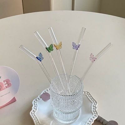 Cute and exquisite butterfly glass straw ins wind environmental protection drinking straw coffee milk adult elbow straw thin tube
