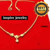 Inspire Jewelry ,สร้อยคอ ลายดอกไม้ ห้อยหัวใจตอกลาย ปราณีตมาก งานแฟชั่น สีทอง สำหรับประดับชุดไทย สวยหรู เหมาะกับการแต่งกายที่สวยงาม