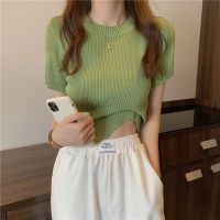 ◇☊ High-quality Womens Thin Korean Version Pullover Short Sleeve Bottom Top Round-neck Underlay Color Sweater