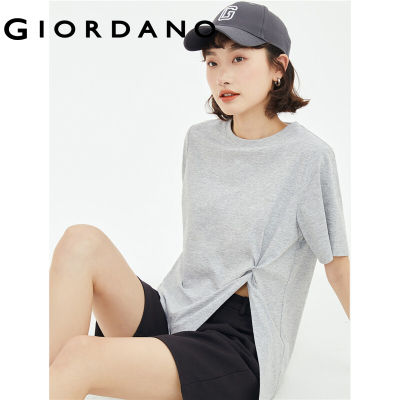 GIORDANO Women T-Shirts Knot Front Side Vent Fashion Tee Short Sleeve Solid Color Crewneck Relaxed Casual Tshirts 18323910 vnb