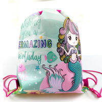 10pcslot Mermaid Theme Backpack Happy Birthday Party Non- Fabrics Drawstring Gift Bag Baby Shower Decorate Soccer Mochila