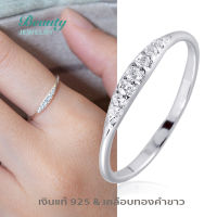 Beauty Jewelry เครื่องประดับผู้หญิง แหวนเงินแท้   925 Silver Jewelry แหวนมินิมอล ประดับเพชร CZ  รุ่น RS3064-RR เคลือบทองคำขาว